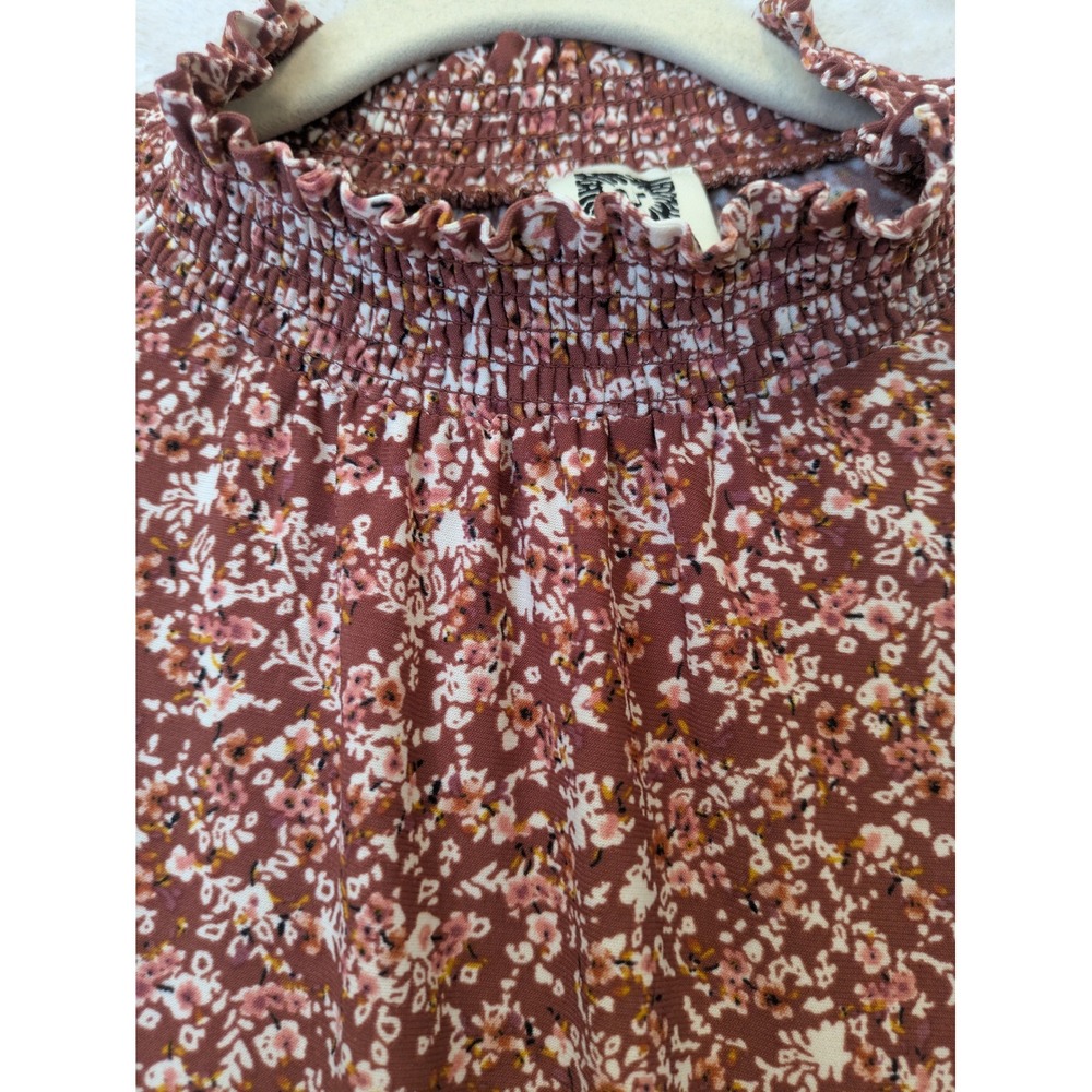 Anne Klein Blouse Women's XL Burgundy Floral Smocked Mock Neck Long Sleeve - Picture 5 of 11